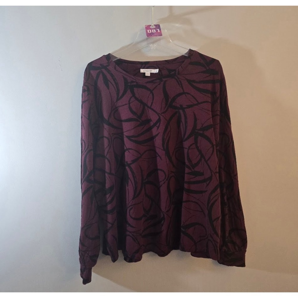 Chico's Womens Top Purple Abstract Long Sleeve Casual Stretch Plus Size 4 (XXL)